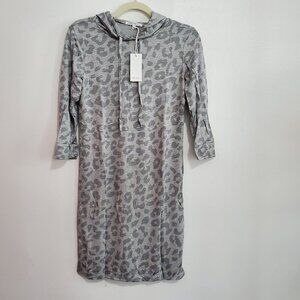 Leopard Print Stretchy Hooded Sporty midi Dress Size S